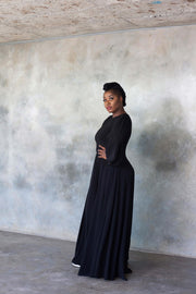 Black maxi dress with statement sleeves