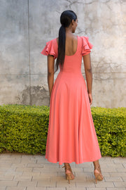 Rose Quartz Flutter Sleeve Fit and Flare Dress - Ankle Length
