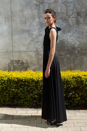 The Asymmetrical Drape Dress - Black Grid Mesh