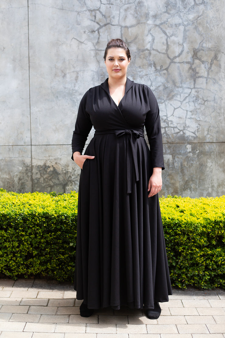 The Fold Wrap Dress Maxi Long Sleeves- Black ERRE Fashion The Fold Wrap Dress Maxi Long Sleeves- Black ERRE Fashion