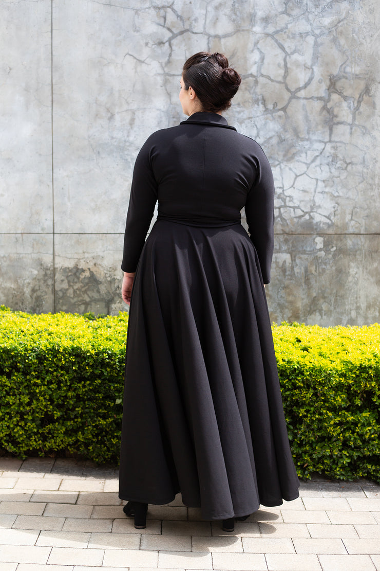 The Fold Wrap Dress Maxi  Long Sleeves- Black