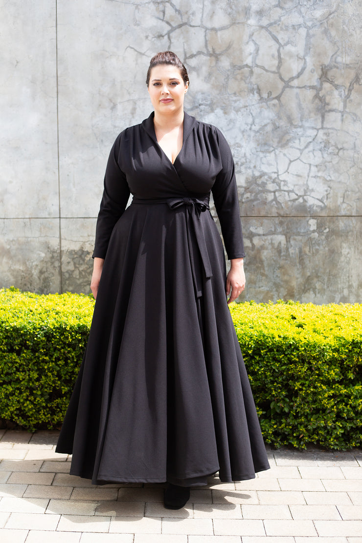 The Fold Wrap Dress Maxi Long Sleeves- Black ERRE Fashion The Fold Wrap Dress Maxi Long Sleeves- Black ERRE Fashion
