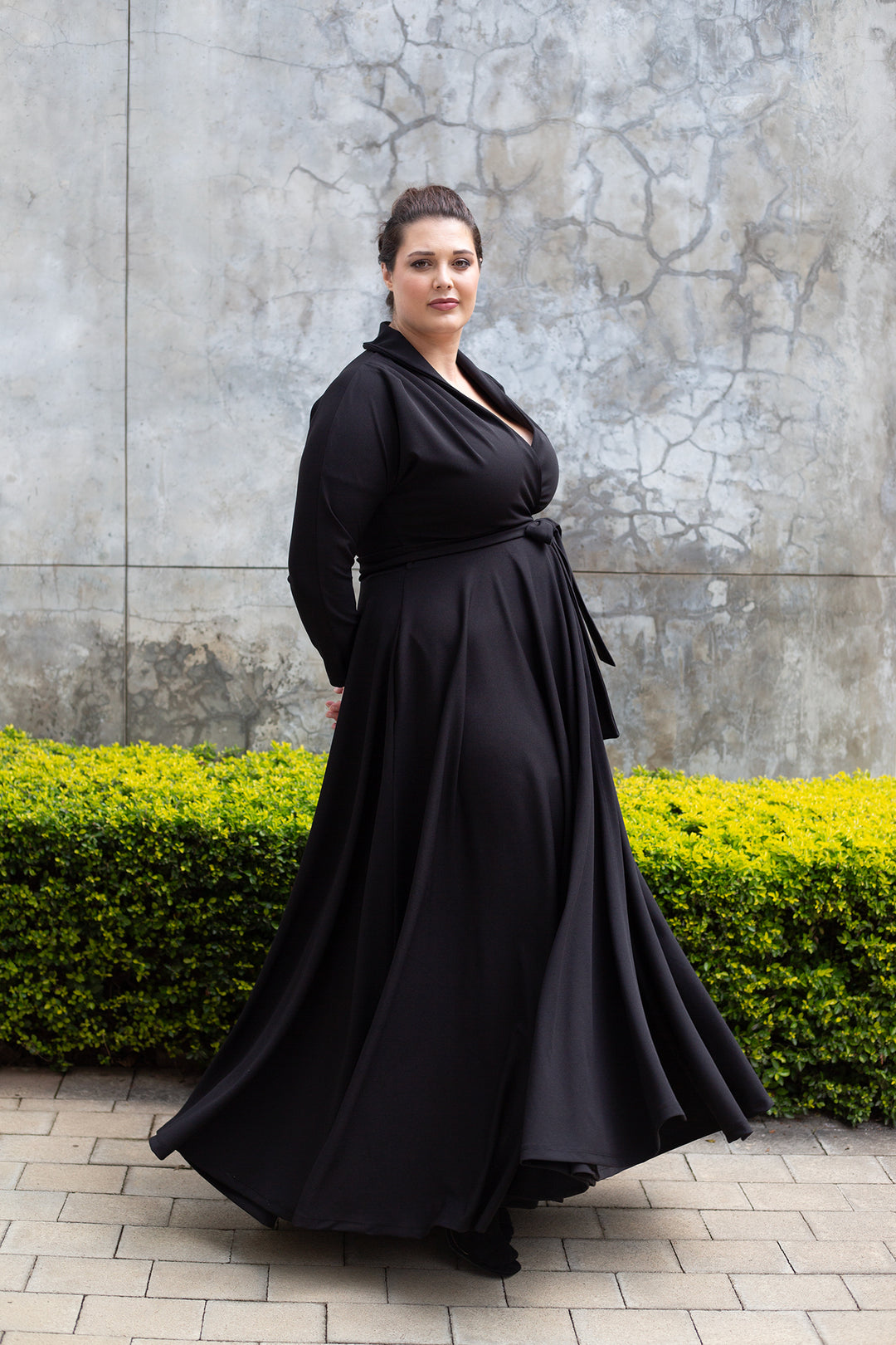 The Fold Wrap Dress Maxi Long Sleeves- Black ERRE Fashion The Fold Wrap Dress Maxi Long Sleeves- Black ERRE Fashion