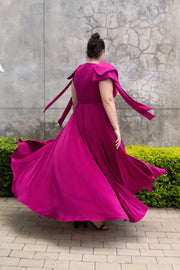 The Bow Sleeve Wrap Dress - Magenta