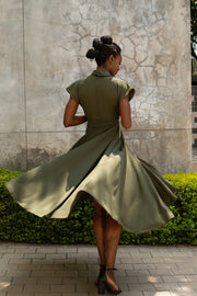 The Fold Wrap Dress Midi Olive