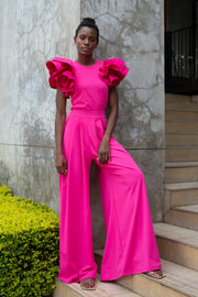 The Cotton Ruffle Sleeve Top - Hot Pink