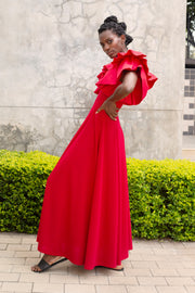 Ruffle evening Dress - Red