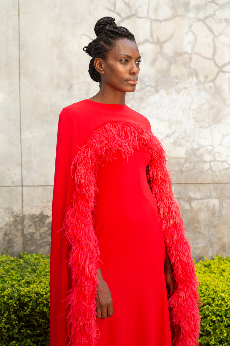The Mantle Feather Dress - Red