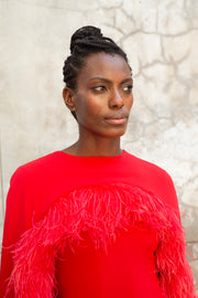 The Mantle Feather Dress - Red