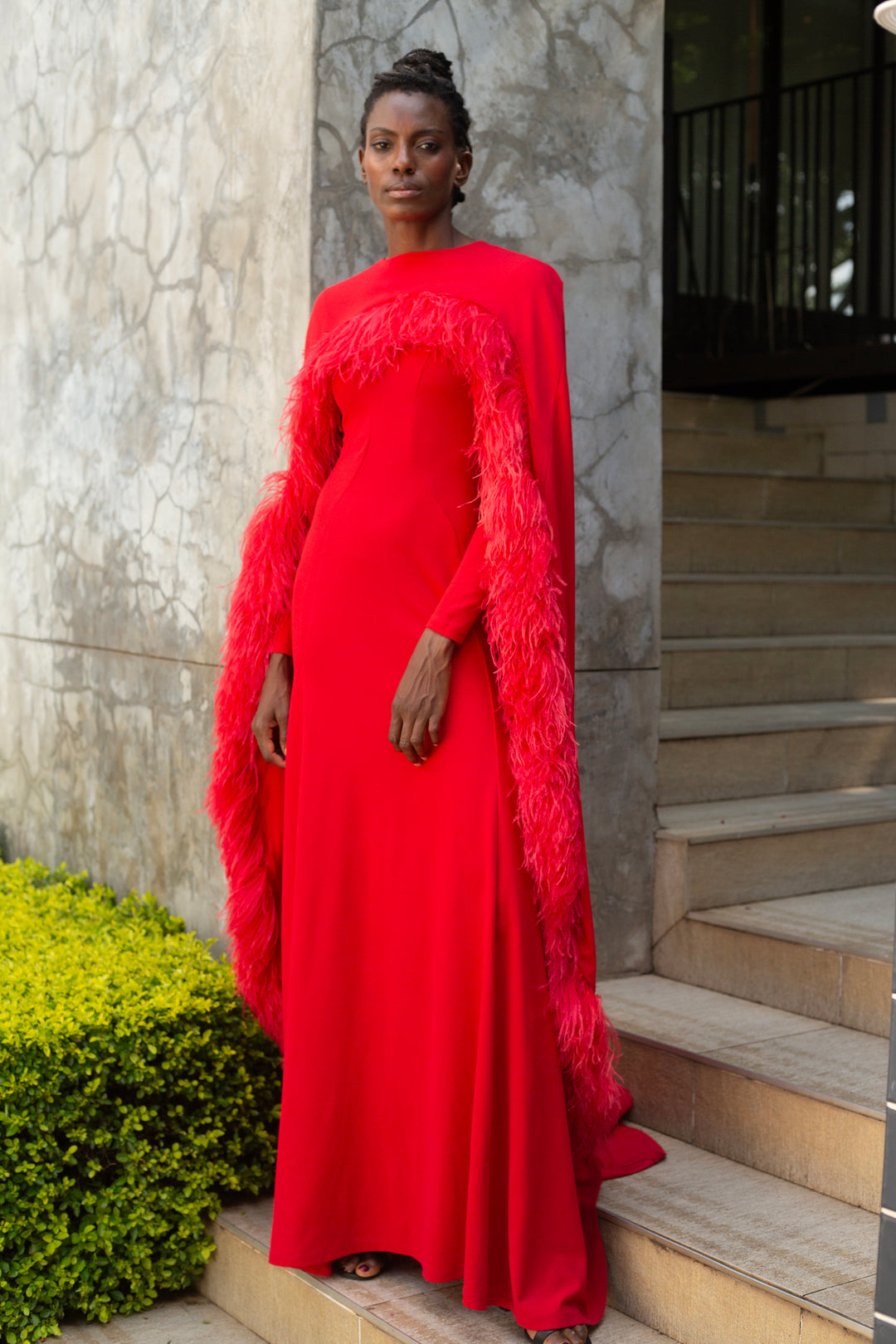 The Mantle Feather Dress - Red ERRE Fashion The Mantle Feather Dress - Red ERRE Fashion