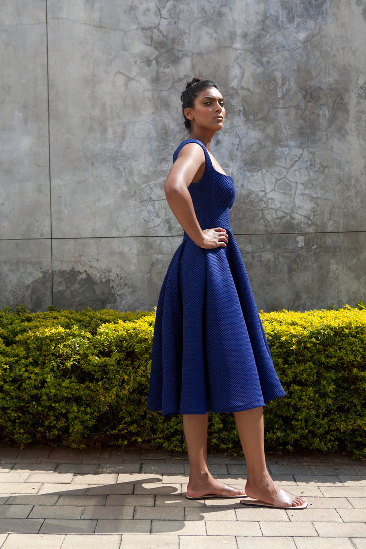 The Aurora Dress - Royal Blue Grid Scuba