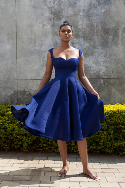 The Aurora Dress - Royal Blue Grid Scuba