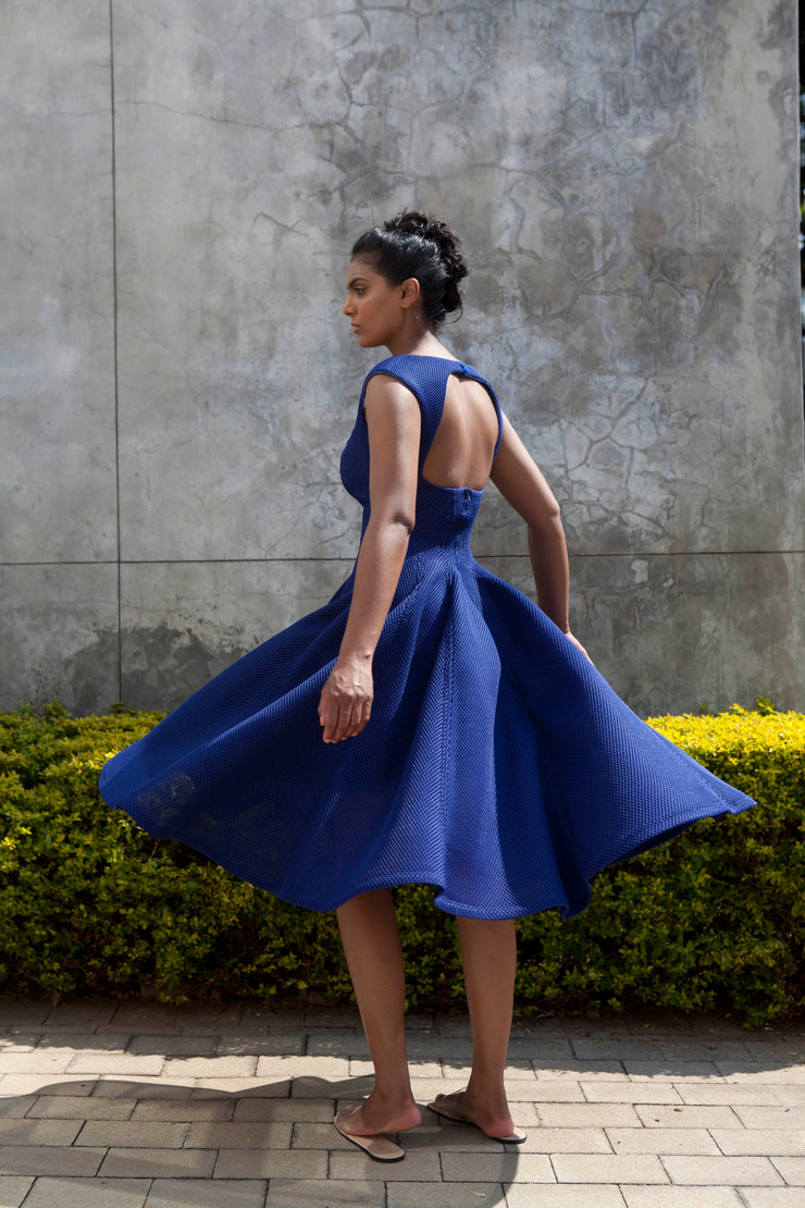 The Aurora Dress - Royal Blue Grid Scuba