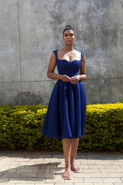 The Aurora Dress - Royal Blue Grid Scuba