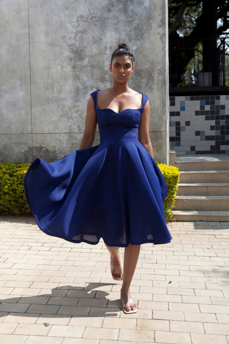 The Aurora Dress - Royal Blue Grid Scuba