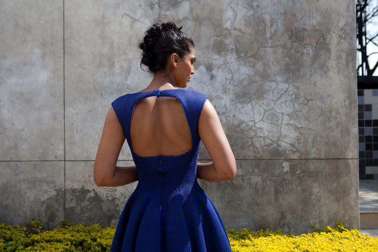 The Aurora Dress - Royal Blue Grid Scuba