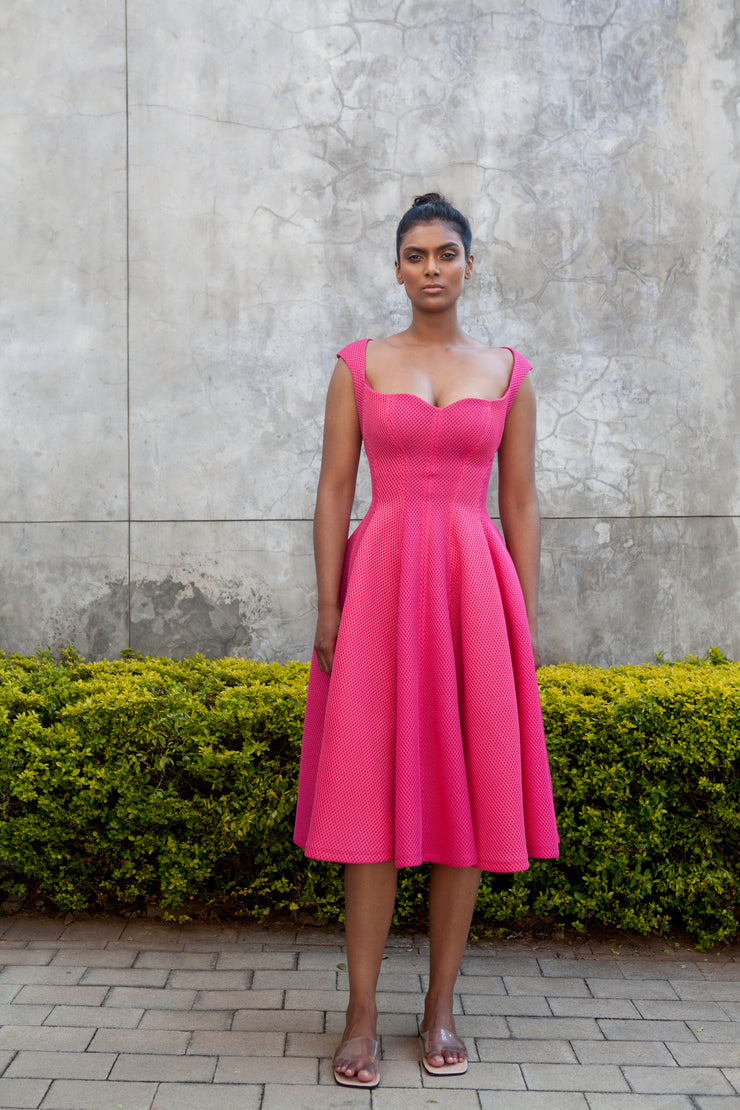 The Aurora Dress - Pink Grid Scuba