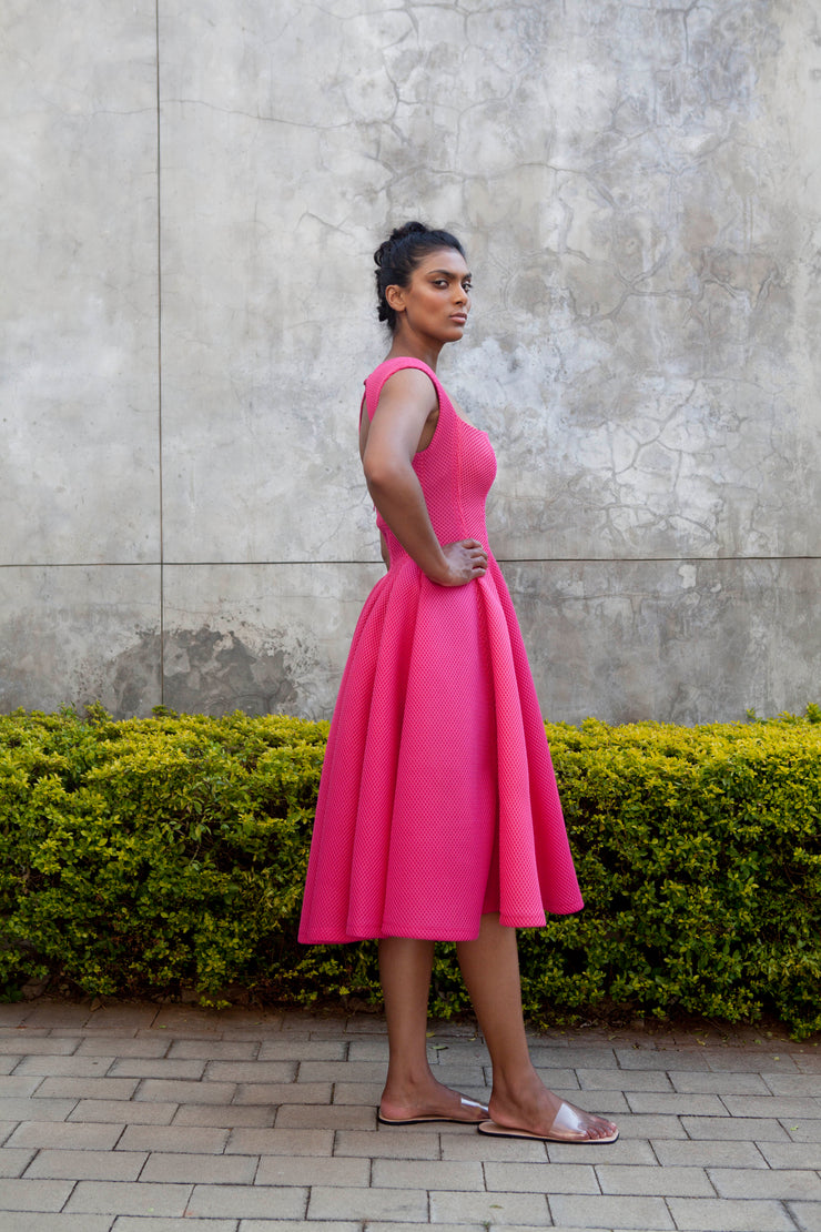 The Aurora Dress - Pink Grid Scuba