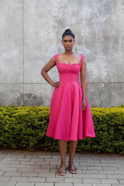 The Aurora Dress - Pink Grid Scuba
