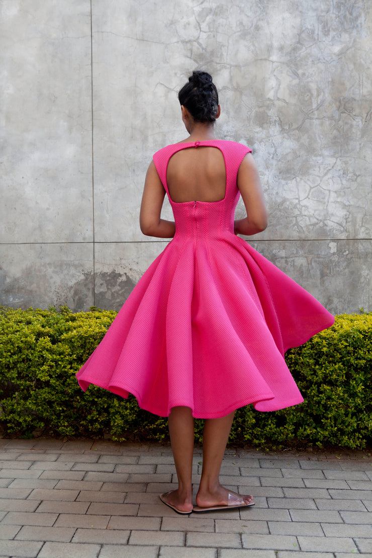 The Aurora Dress - Pink Grid Scuba