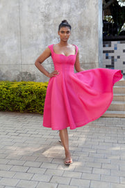 The Aurora Dress - Pink Grid Scuba