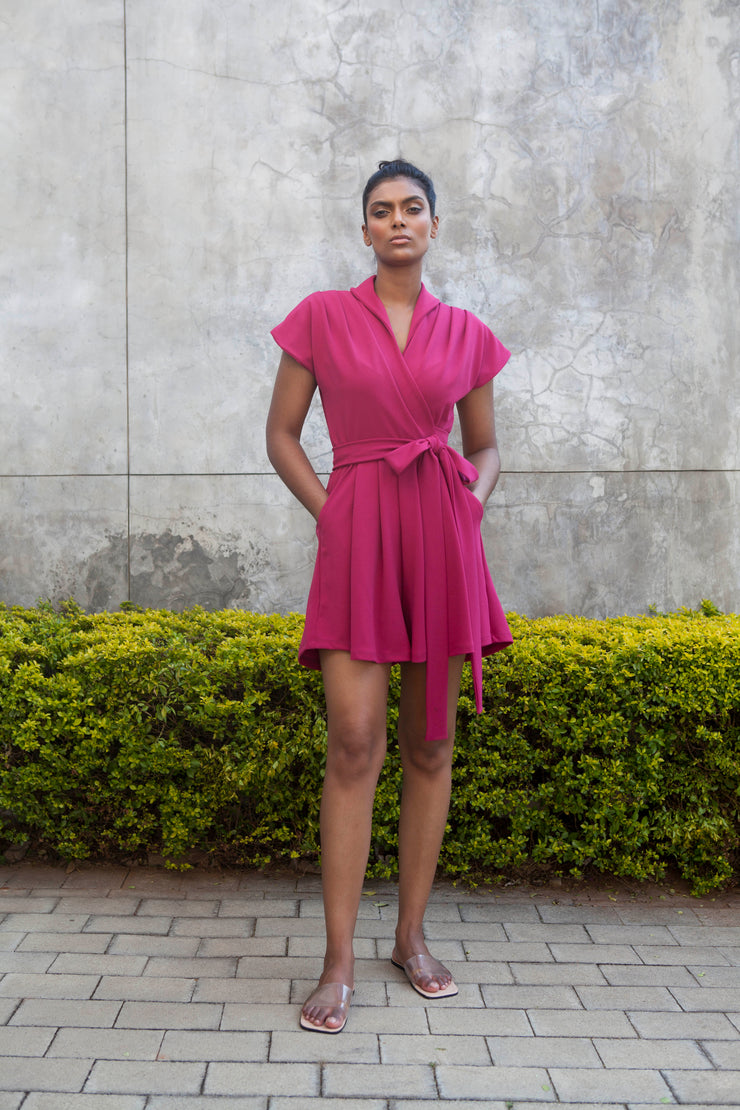 The Meander Jumpsuit Short- Magenta