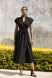 The Fold Wrap Dress Midi Black