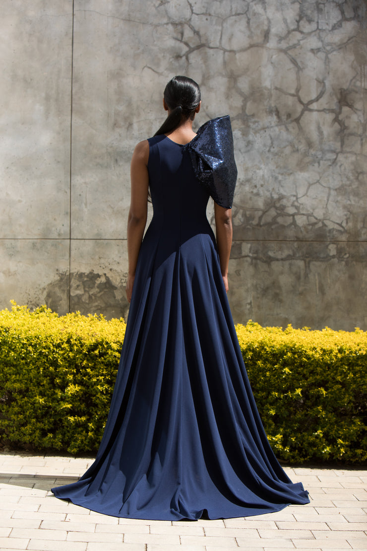The One Shoulder Bow Dress Navy
