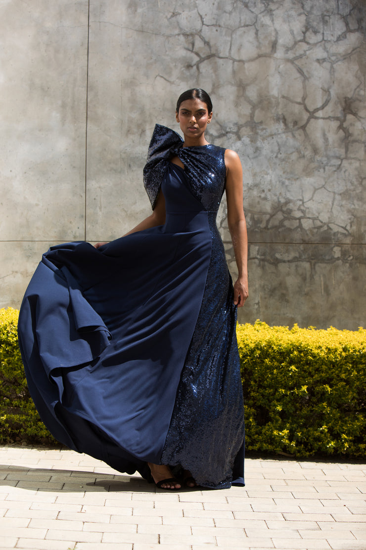 The One Shoulder Bow Dress Navy ERRE Fashion The One Shoulder Bow Dress Navy ERRE Fashion