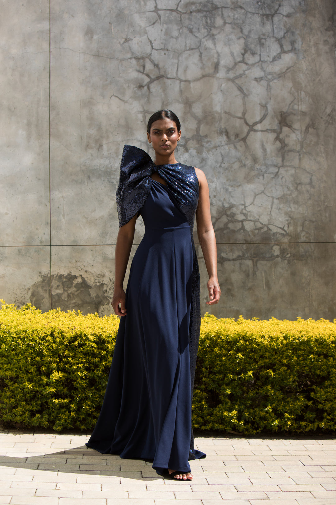 navy blue dress with bow The One Shoulder Bow Dress Navy – ERRE Fashion