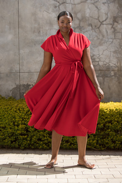 The Fold Wrap Dress Midi Red