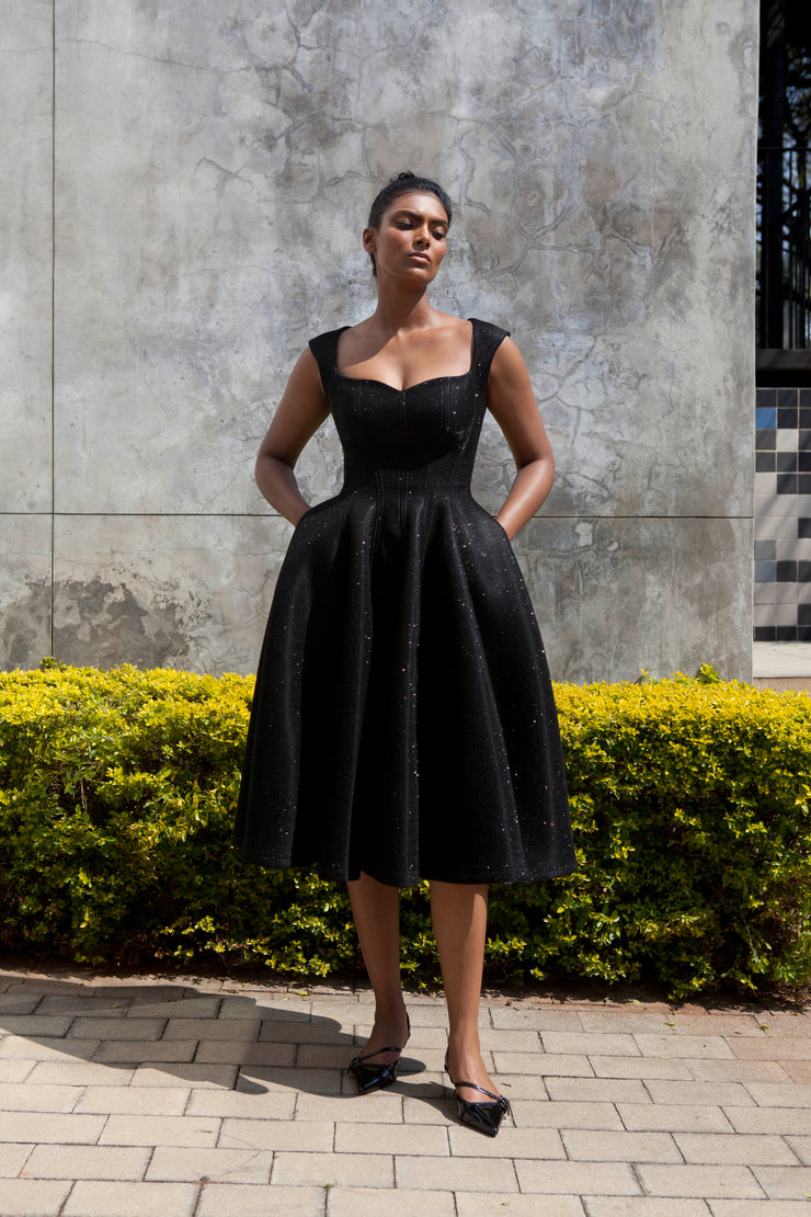 The Aurora Dress - Black Shimmer Scuba