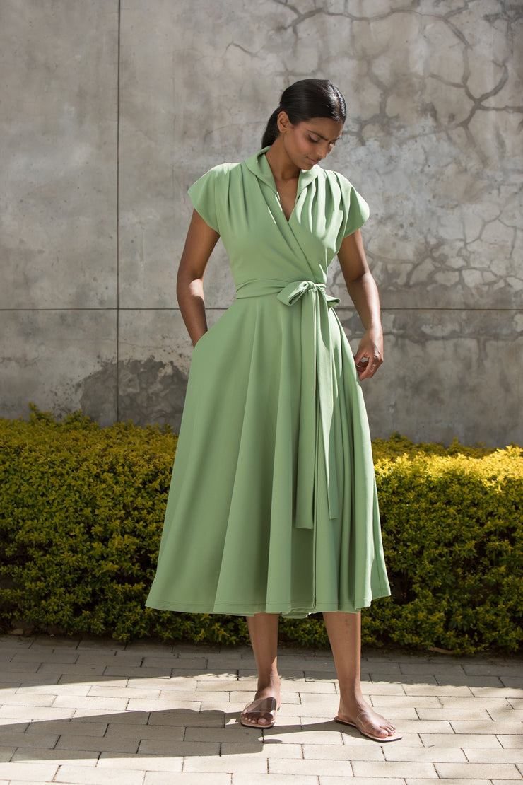 the fold green dress Palermo Wool Crepe Dress Spring Green