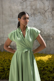 The Fold Wrap Dress Midi Mint Green