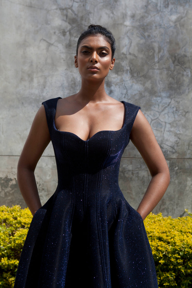 The Aurora Dress - Navy Shimmer Scuba