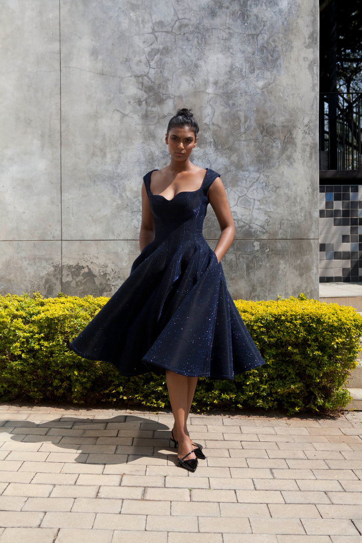 The Aurora Dress - Navy Shimmer Scuba