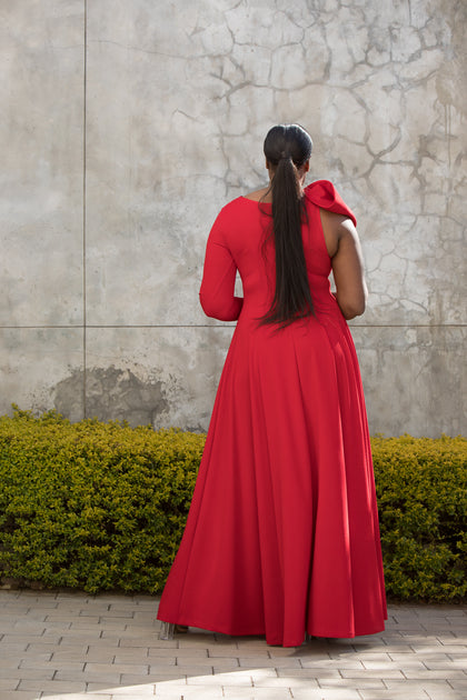 The Asymmetrical Drape Dress Red – ERRE Fashion
