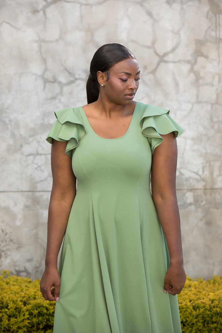 The Flutter Sleeve Fit and Flare Dress Mint Green