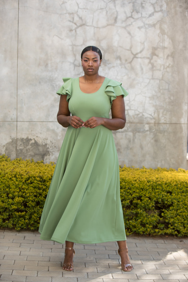 The Flutter Sleeve Fit and Flare Dress Mint Green - Ankle Length ERRE Fashion The Flutter Sleeve Fit and Flare Dress Mint Green - Ankle Length ERRE Fashion