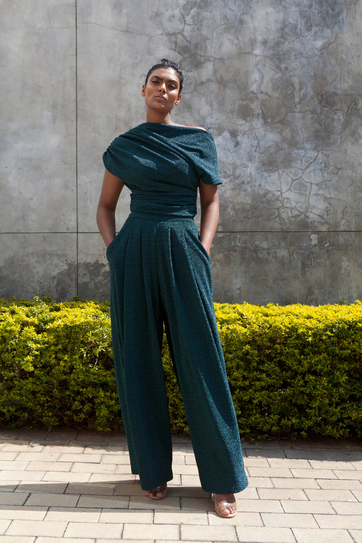 The Opis Stroll Wide Leg Pants - Emerald Green