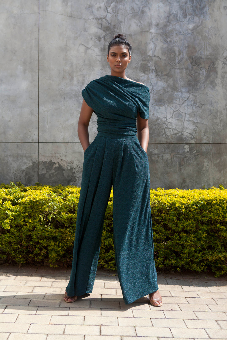 The Opis Stroll Wide Leg Pants - Emerald Green