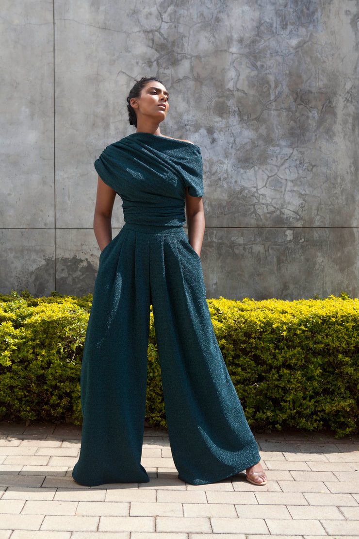 The Opis Stroll Wide Leg Pants - Emerald Green