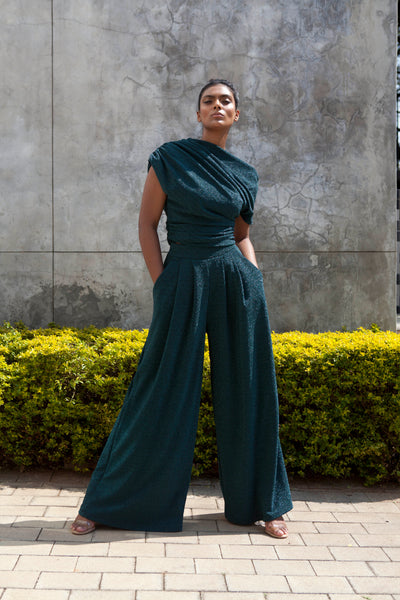 The Opis Stroll Wide Leg Pants - Emerald Green