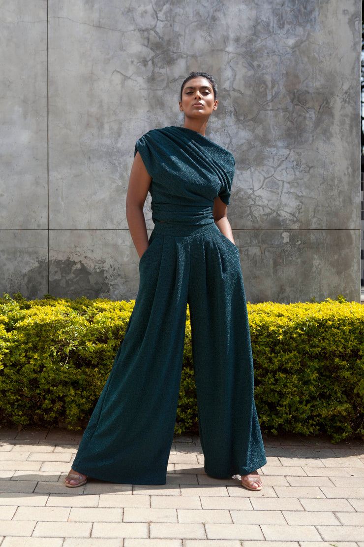 The Opis Stroll Wide Leg Pants - Emerald Green