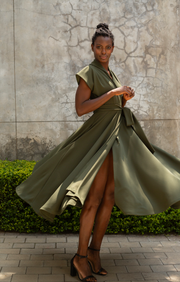 The Fold Wrap Dress Midi Olive