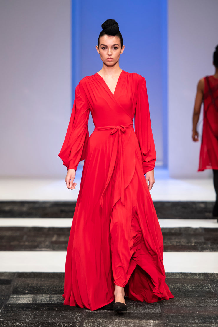 Red Dancing Lady Maxi Wrap Dress