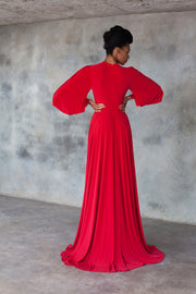 Red maxi wrap dress