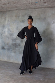Black maxi wrap dress