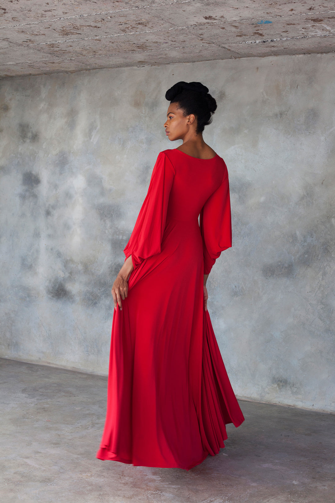 red dress images Red Power Sleeve Maxi Dress – ERRE Fashion