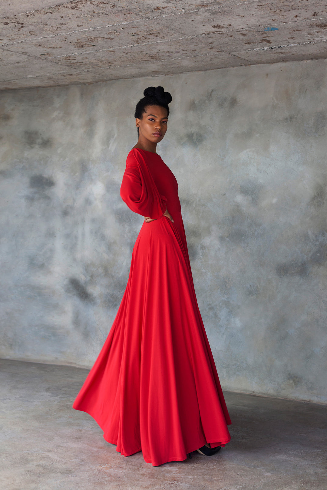 Red Power Sleeve Maxi Dress ERRE Fashion Red Power Sleeve Maxi Dress ERRE Fashion
